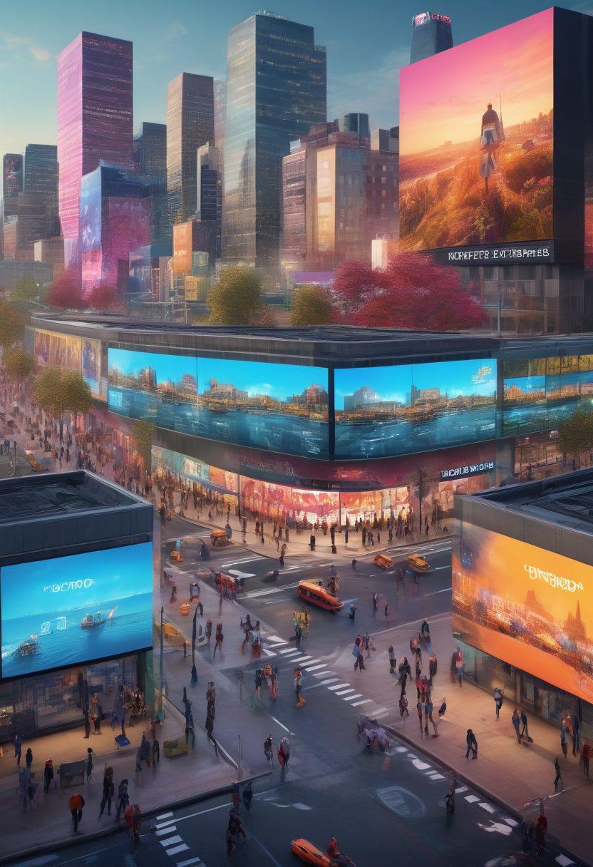 A dynamic scene depicting a blend of digital diaries morphing into real-world actions, with diverse individuals engaging in community outreach. Include an inspiring backdrop of urban landscapes and digital screens displaying uplifting messages. Incorporate elements of technology and human connection, showing excitement and collaboration. super-realistic. vibrant colors. 3D.